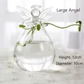 Large angel-shaped glass hydroponic vase with wings and halo design, 12cm height - Large Angel