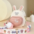 Cute white PU leather rabbit backpack with pink ears and floral decor for women - Cream-Pink