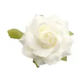 Spilla fiore bianco artificiale con petali glitterati e foglie verdi per capelli - Beige