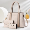 Dreiteiliges beiges Handtaschen-Set mit Monogramm, inklusive Geldbörse für Damen - Dunkelbeige