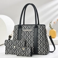 Dreiteiliges Retro-Shopper-Set aus schwarz-weißem Monogram-Canvas mit Lederbesatz - Schwarz
