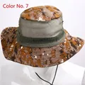Detail view of khaki camo boonie hat featuring breathable mesh top and adjustable chin strap - Color 7 (Brown Sand Digital Camo)