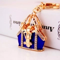 Luxurious dark blue enamel handbag keychain with gold plating and sparkling crystals - Blue