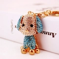 Sparkling rhinestone poodle keychain with gold finish and blue crystal accents - Blue