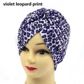Violet leopard print turban hat for women with twisted knot and stylish pleats - One Size / Purple Leopard
