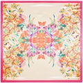 Detailansicht Seidenschal mit Blumenmuster und rosafarbenem Rand - Beige