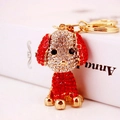 Sparkling crystal poodle keychain in red and silver crystals with golden metal accents - Red
