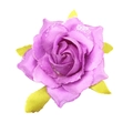 Detail of purple artificial rose hair clip with glitter edges and green leaves - Light Purple