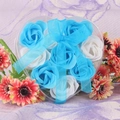Gift box with nine blue and white heart-shaped soap roses and a matching blue ribbon bow - Blue + White