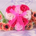 Pink and white 9-piece heart soap flower gift box with elegant ribbon bow decoration - Rose Red & White