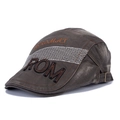 Vintage brown canvas flat cap featuring ROM embroidery and metal side buckles - Army Green