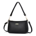 Borsa a mano minimalista nera in pelle martellata con dettagli oro e tracolla doppia - Nero