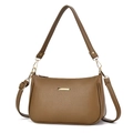 Borsa a tracolla minimalista in pelle marrone con hardware dorato e doppia tracolla - Cachi