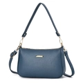 Borsa a tracolla in pelle blu scuro con grana litchi e decoro in metallo dorato - Blu