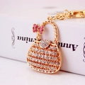 Creative golden handbag keychain with sparkling clear and pink rhinestones pendant - 5.5*4 / White