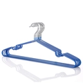 Detail of blue non-slip metal hangers with smooth plastic coating and shoulder notches - 40cm Adult Standard / Blue