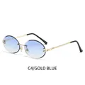 Gafas de sol ovales sin montura con patillas de metal dorado y lentes azul degradé - Montura Dorada Lente Azul Degradado