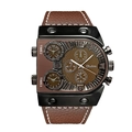 Macro view of Oulm men's watch featuring brown dial and three independent time zones - Coffee