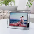 Modern crystal glass photo frame with elegant tiered border for wedding photography display - Double Mirror Edge / 5 Inch