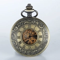 Vintage bronze mechanical pocket watch with hollow roman numeral dial and engraved case - Skeleton Mechanical / Retro Brown