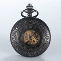 Vintage black hollow mechanical pocket watch with gold movement and Roman numerals - Skeleton Mechanical / Gunmetal