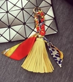 Portachiavi chic con foulard di seta e nappa colorata con anello dorato per borse - 18cm / Nappa Gialla
