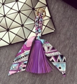 Portachiavi con nappa in pelle viola e nastro colorato per borse e accessori moda - 18cm / Nappa Viola