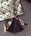 Fashion leather tassel keychain with black and gold silk scarf charm for bags - 18cm / Black Tassel