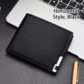 Portefeuille noir pour homme avec coin en métal sur clavier d'ordinateur portable - Noir Horizontal
