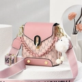 Pink monogram shoulder bag with M-pattern leather, gold hardware and plush charm - Pink