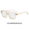 Square double bridge photochromic sunglasses with champagne frame and blue lenses - Champagne Frame / Photochromic Blue