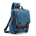 Zaino vintage in tela blu con dettagli in pelle marrone e design multitasche - Blu Cielo Zaino
