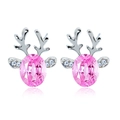Silver reindeer antlers earrings featuring large oval pink crystal stones and rhinestones - Pink
