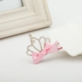 Pink ribbon bow hair clip with crystal rhinestone crown for girls and children - Pink with Crown Pendant