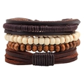 Bracelet multi-rangs rétro pour hommes en cuir marron avec perles en bois - Cuir Brun Foncé Perle de Bois Brun Beige (QNW4013)