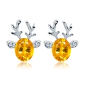 Elegante Rentier-Ohrstecker mit großem gelbem Edelstein und glänzenden Zirkonia - Silber-Champagner Kristall