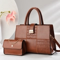 Set borsa tote e borsa a catena marrone con trama a mosaico in pietra e chiusure dorate - Giallo Terra