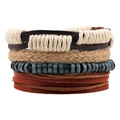 Set de bracelets multicouches en cuir classique avec perles en bois et corde tressée - Cuir Tissé Vintage avec Perles (QNW4019)
