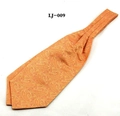 Detailed macro view of an orange paisley pattern jacquard ascot tie for men - 60-80cm / Orange Paisley Style (LJ-009)