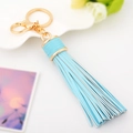 Chic light blue leather tassel keychain with gold lobster clasp for bags and car keys - 20cm / Light Blue