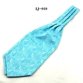 Detail showing light blue paisley jacquard silk ascot tie with pleated texture - 60-80cm / Sky Blue Paisley (LJ-010)