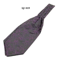 Detailed macro view of dark grey Ascot tie featuring purple floral jacquard patterns - 60-80cm / Grey Purple Vine Floral (LJ-019)