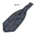 Detail of black and royal blue jacquard floral Ascot tie with silky smooth texture - 60-80cm / Black With Royal Blue Floral (LJ-017)