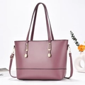 Grande borsa tote elegante in pelle grigio-viola con finiture dorate e tracolla regolabile - Viola