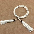 Minimalist white braided PU leather waist belt with elegant tassel and bronze hardware - Style WP85 / White