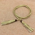 Olive green braided thin PU leather waist belt with tassels and metallic accents - Style WP85 / Light Khaki