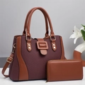 Set borsa a mano bordeaux e marrone con portafoglio lungo coordinato in pelle - Rosso