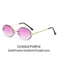Frameless oval sunglasses with gold metal temples and gradient purple lenses - Gold Frame Gradient Purple Lens