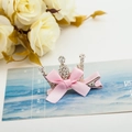 Pink crystal crown hair clip with rhinestone bow for girls in sweet princess style - Triangle Crown Pink