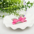 Pink ribbon bow hair clip with crystal rhinestone ears for girls stylish hair accessory - Rabbit Ears Rose Red